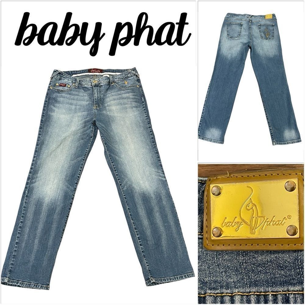 Vintage Y2K Baby Phat Factory Faded and Whiskered Jeans Size 18